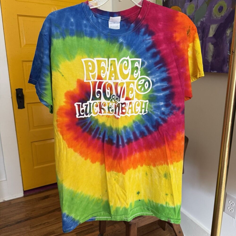 Peace Love Luckenbach Tie-Dye Color tone  Crew Neck T